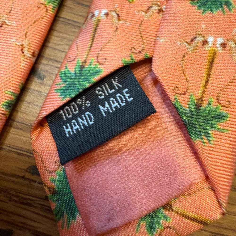 Fun Handmade Silk Coral Orange Monkey & Banana Tropical Necktie - Picture 5 of 5